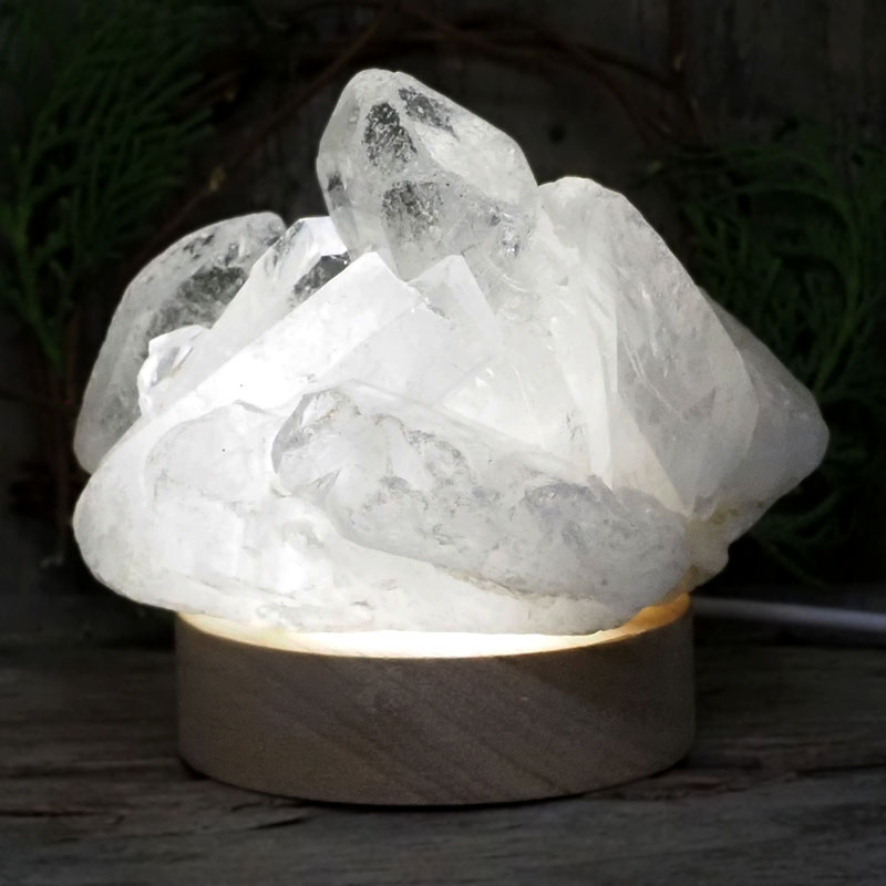 Natural Clear Quartz Cluster with LED Light Small Display Base 12 Natural Clear Quartz Cluster with LED Light Small Display Base | Himalayan Salt Factory