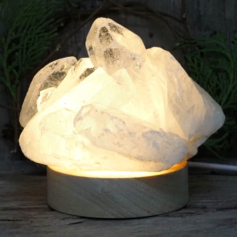 Natural Clear Quartz Cluster with LED Light Small Display Base 14 Natural Clear Quartz Cluster with LED Light Small Display Base | Himalayan Salt Factory
