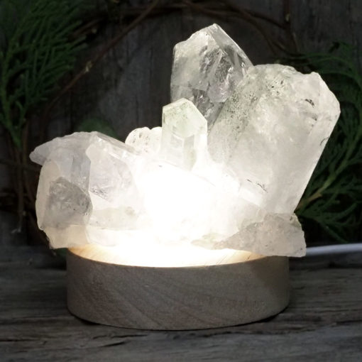 Natural Clear Quartz Cluster with LED Light Small Display Base | Himalayan Salt Factory