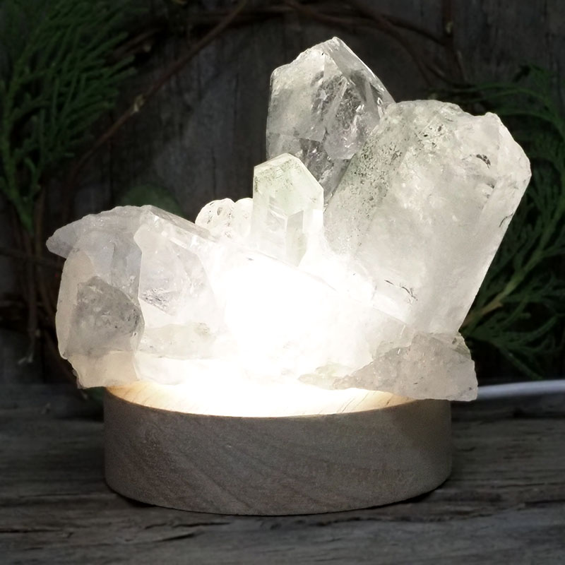 Natural Clear Quartz Cluster with LED Light Small Display Base 10 Natural Clear Quartz Cluster with LED Light Small Display Base | Himalayan Salt Factory