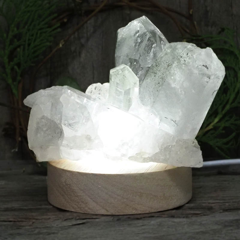 Natural Clear Quartz Cluster with LED Light Small Display Base 3 Natural Clear Quartz Cluster with LED Light Small Display Base | Himalayan Salt Factory