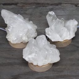 Natural Clear Quartz Cluster with LED Light Small Display Base 24 Natural Clear Quartz Cluster with LED Light Small Display Base | Himalayan Salt Factory