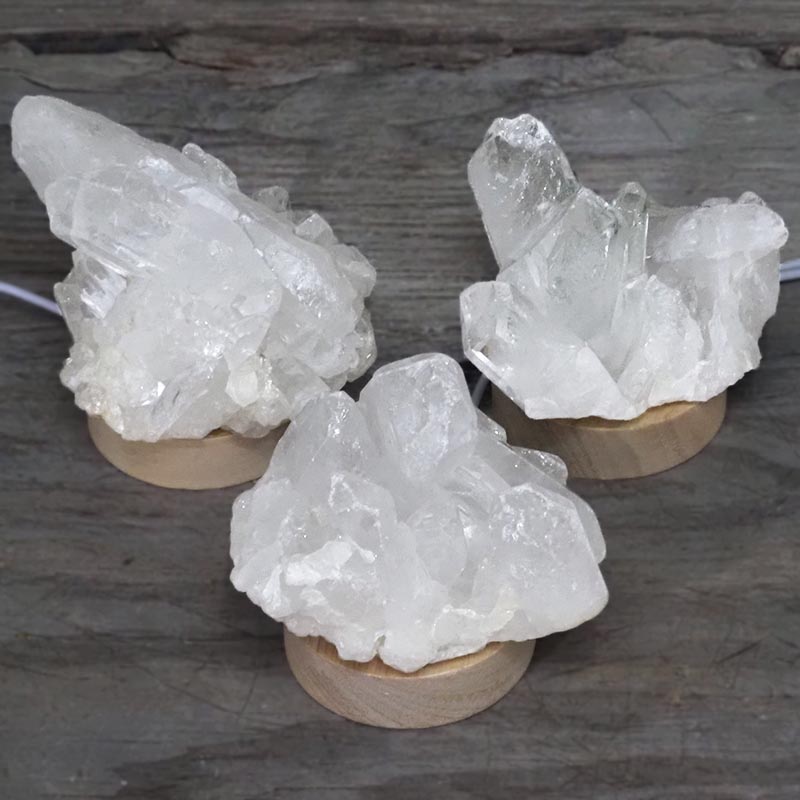 Natural Clear Quartz Cluster with LED Light Small Display Base 6 Natural Clear Quartz Cluster with LED Light Small Display Base | Himalayan Salt Factory