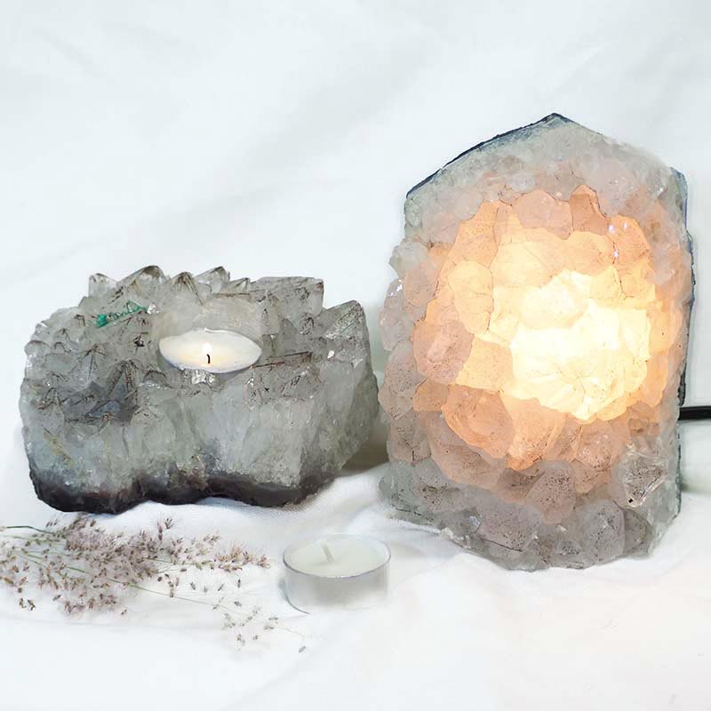2.3KG Natural Amethyst Crystal Lamp with Tea Light Candle Holder Set 2 Pieces S488 5 Natural White Amethyst Crystal Lamp with Tea Light Candle Holder Set 2 Pieces S488