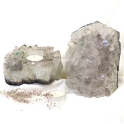 Natural White Amethyst Crystal Lamp with Tea Light Candle Holder Set 2 Pieces S488