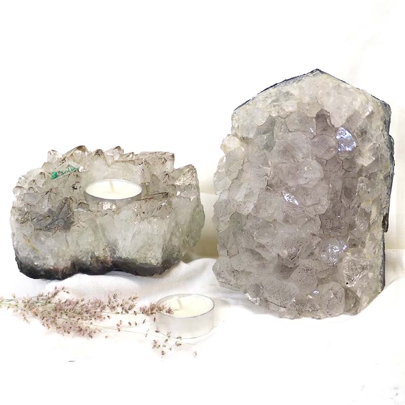 2.3KG Natural Amethyst Crystal Lamp with Tea Light Candle Holder Set 2 Pieces S488 4 Natural White Amethyst Crystal Lamp with Tea Light Candle Holder Set 2 Pieces S488