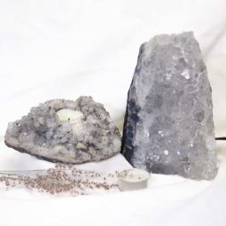 Natural White Amethyst Crystal Lamp with Tea Light Candle Holder Set 2 Pieces S493