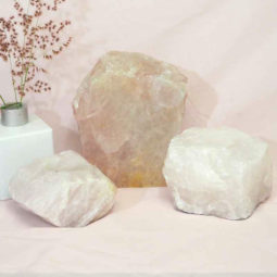 Rose Quartz Slab with Rose Quartz Tea Light Candle Holder Set J491