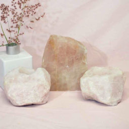 Rose Quartz Slab with Rose Quartz Tea Light Candle Holder Set J492
