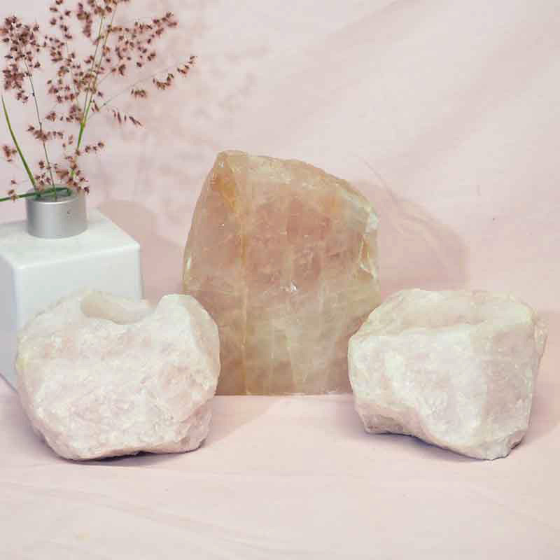 1.1kg Rose Quartz Slab with Rose Quartz Tea Light Candle Holder Set J492 3 Rose Quartz Slab with Rose Quartz Tea Light Candle Holder Set J492