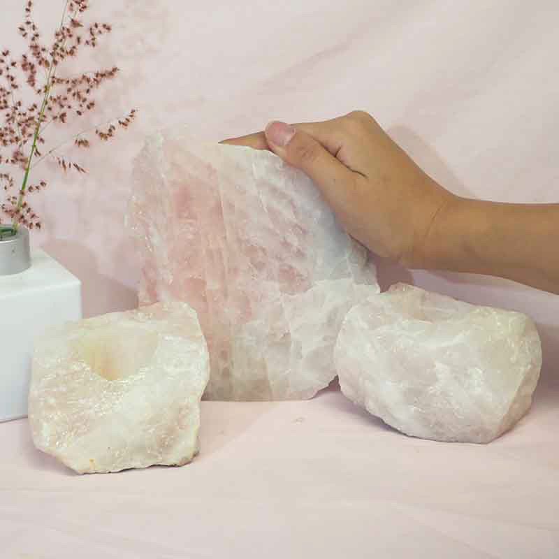 1.1kg Rose Quartz Slab with Rose Quartz Tea Light Candle Holder Set J493 4 Rose Quartz Slab with Rose Quartz Tea Light Candle Holder Set J493-1