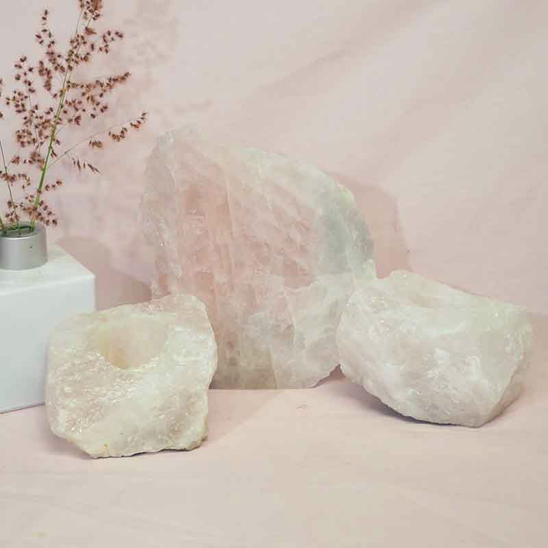1.1kg Rose Quartz Slab with Rose Quartz Tea Light Candle Holder Set J493 3 Rose Quartz Slab with Rose Quartz Tea Light Candle Holder Set J493