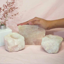 Rose Quartz Slab with Rose Quartz Tea Light Candle Holder Set J494-1
