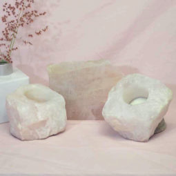 Rose Quartz Slab with Rose Quartz Tea Light Candle Holder Set J494-2