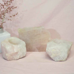 Rose Quartz Slab with Rose Quartz Tea Light Candle Holder Set J494