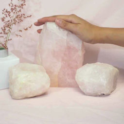 Rose Quartz Slab with Rose Quartz Tea Light Candle Holder Set J495-1