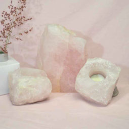 Rose Quartz Slab with Rose Quartz Tea Light Candle Holder Set J495-2
