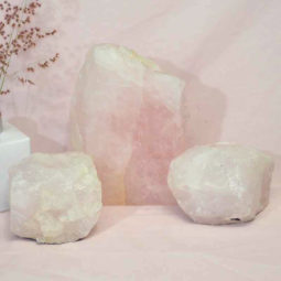 Rose Quartz Slab with Rose Quartz Tea Light Candle Holder Set J495