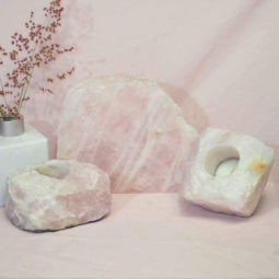 Rose Quartz Slab with Rose Quartz Tea Light Candle Holder Set J496-2