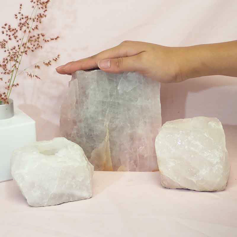 1.5kg Rose Quartz Slab with Rose Quartz Tea Light Candle Holder Set J497 4 Rose Quartz Slab with Rose Quartz Tea Light Candle Holder Set J497-1
