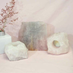 1.5kg Rose Quartz Slab with Rose Quartz Tea Light Candle Holder Set J497 7 Rose Quartz Slab with Rose Quartz Tea Light Candle Holder Set J497-2