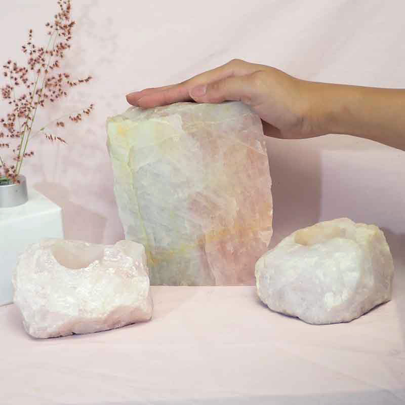 1.9kg Rose Quartz Slab with Rose Quartz Tea Light Candle Holder Set J498 4 Rose Quartz Slab with Rose Quartz Tea Light Candle Holder Set J498-1