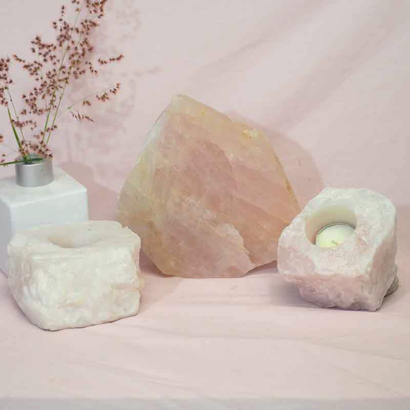 1.4kg Rose Quartz Slab with Rose Quartz Tea Light Candle Holder Set J499 5 Rose Quartz Slab with Rose Quartz Tea Light Candle Holder Set J499-2