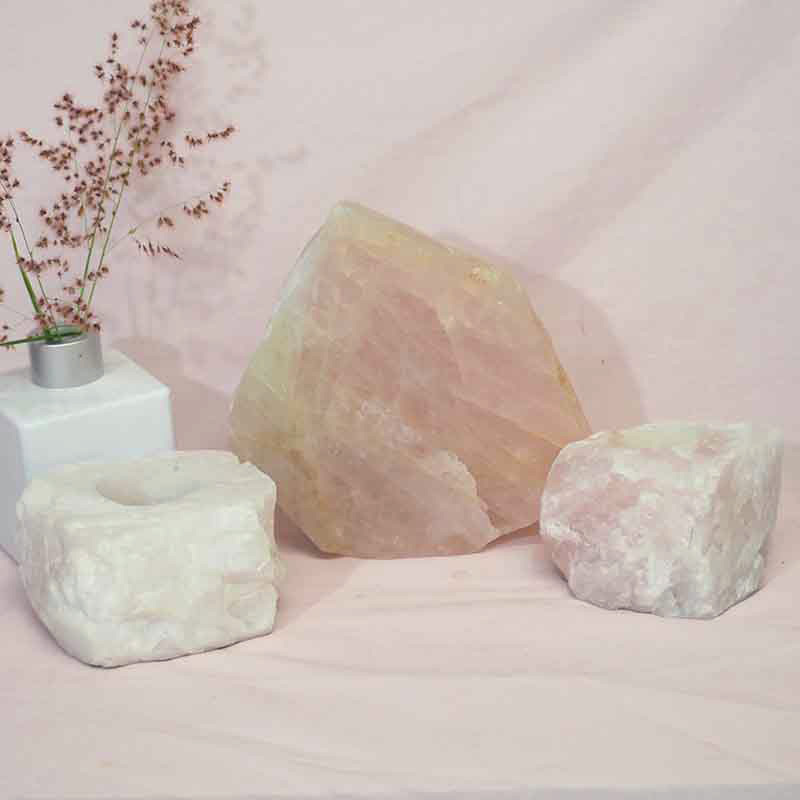 1.4kg Rose Quartz Slab with Rose Quartz Tea Light Candle Holder Set J499 3 Rose Quartz Slab with Rose Quartz Tea Light Candle Holder Set J499