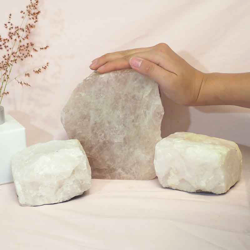 1.7kg Rose Quartz Slab with Rose Quartz Tea Light Candle Holder Set J500 4 Rose Quartz Slab with Rose Quartz Tea Light Candle Holder Set J500-1