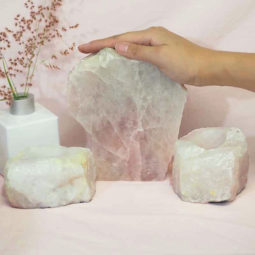 1.8kg Rose Quartz Slab with Rose Quartz Tea Light Candle Holder Set J501 6 Rose Quartz Slab with Rose Quartz Tea Light Candle Holder Set J501-1