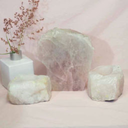 Rose Quartz Slab with Rose Quartz Tea Light Candle Holder Set J501