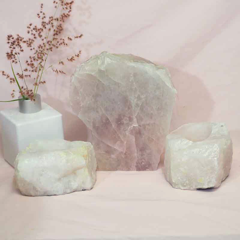 1.8kg Rose Quartz Slab with Rose Quartz Tea Light Candle Holder Set J501 3 Rose Quartz Slab with Rose Quartz Tea Light Candle Holder Set J501