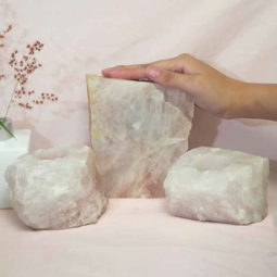 1.5kg Rose Quartz Slab with Rose Quartz Tea Light Candle Holder Set J502 6 Rose Quartz Slab with Rose Quartz Tea Light Candle Holder Set J502-1