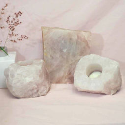 1.5kg Rose Quartz Slab with Rose Quartz Tea Light Candle Holder Set J502 7 Rose Quartz Slab with Rose Quartz Tea Light Candle Holder Set J502-2
