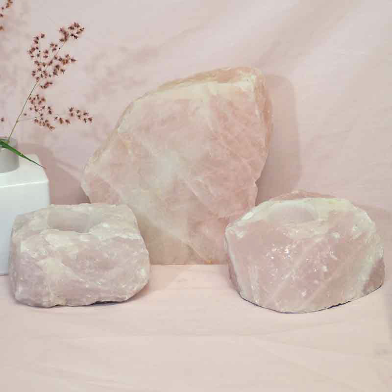 1.9kg Rose Quartz Slab with Rose Quartz Tea Light Candle Holder Set J503 3 Rose Quartz Slab with Rose Quartz Tea Light Candle Holder Set J503