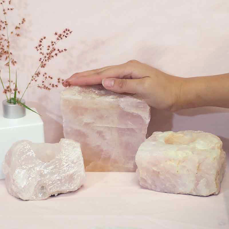 1.9kg Rose Quartz Slab with Rose Quartz Tea Light Candle Holder Set J504 4 Rose Quartz Slab with Rose Quartz Tea Light Candle Holder Set J504-1