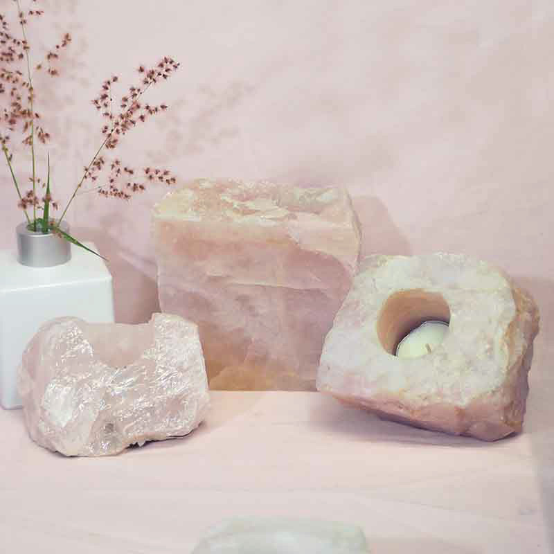 1.9kg Rose Quartz Slab with Rose Quartz Tea Light Candle Holder Set J504 5 Rose Quartz Slab with Rose Quartz Tea Light Candle Holder Set J504-2