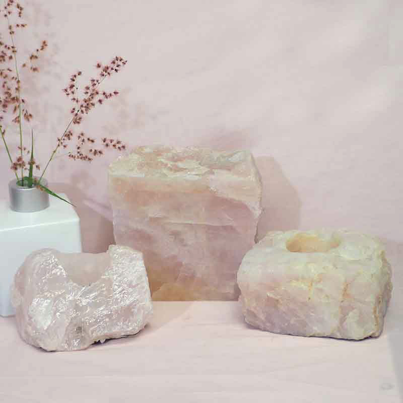 1.9kg Rose Quartz Slab with Rose Quartz Tea Light Candle Holder Set J504 3 Rose Quartz Slab with Rose Quartz Tea Light Candle Holder Set J504
