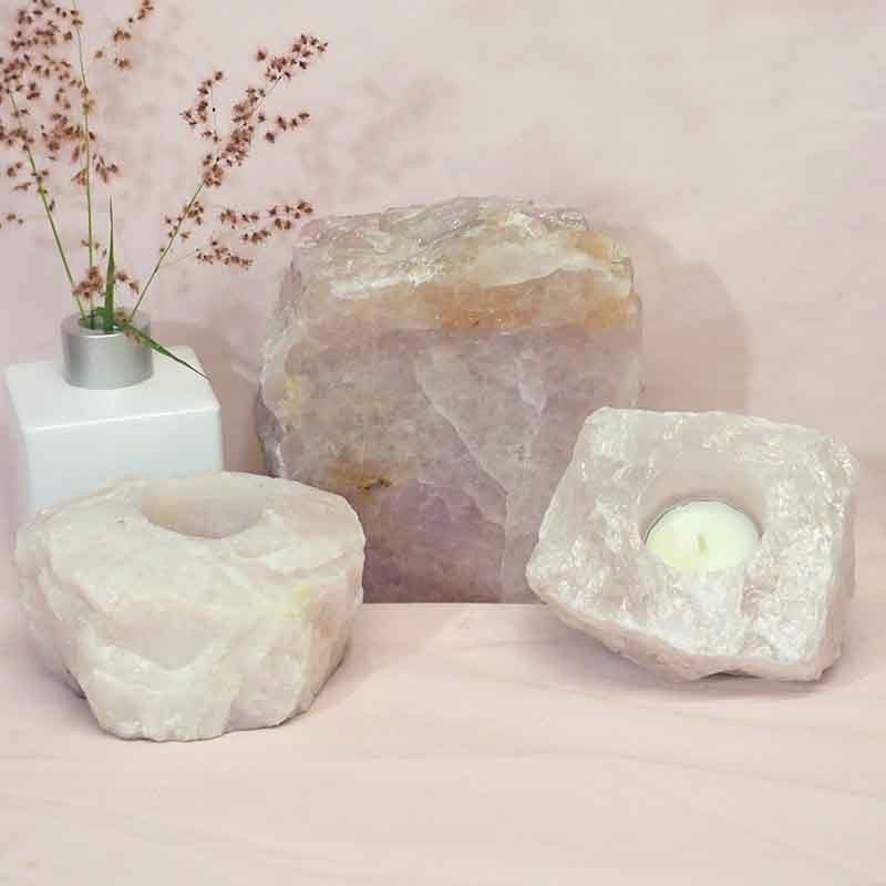 1.9kg Rose Quartz Slab with Rose Quartz Tea Light Candle Holder Set J506 5 Rose Quartz Slab with Rose Quartz Tea Light Candle Holder Set J506-2