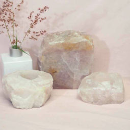 Rose Quartz Slab with Rose Quartz Tea Light Candle Holder Set J506