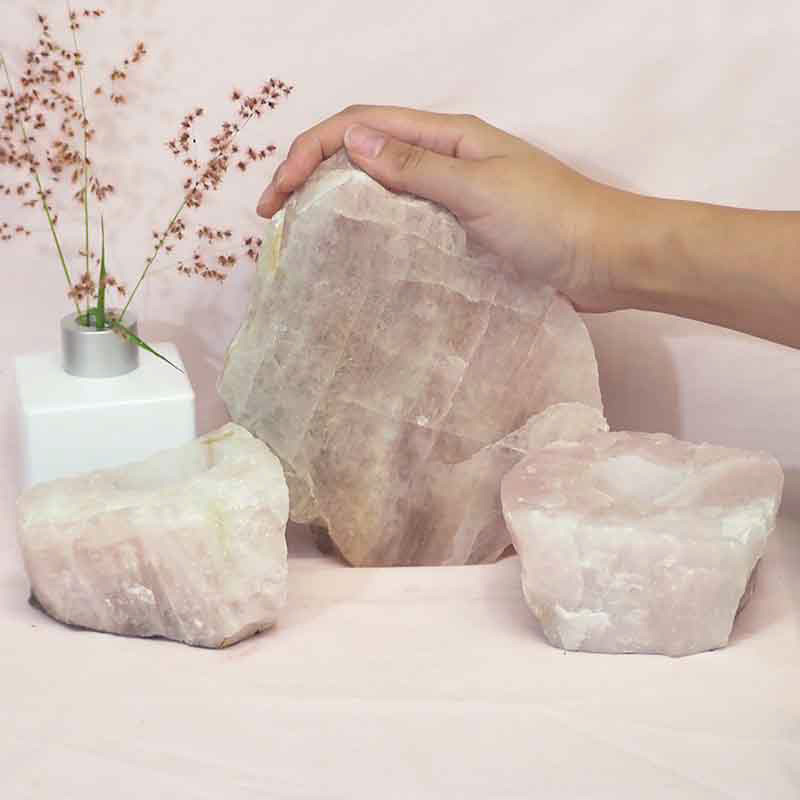 1.7kg Rose Quartz Slab with Rose Quartz Tea Light Candle Holder Set J507 4 Rose Quartz Slab with Rose Quartz Tea Light Candle Holder Set J507-1