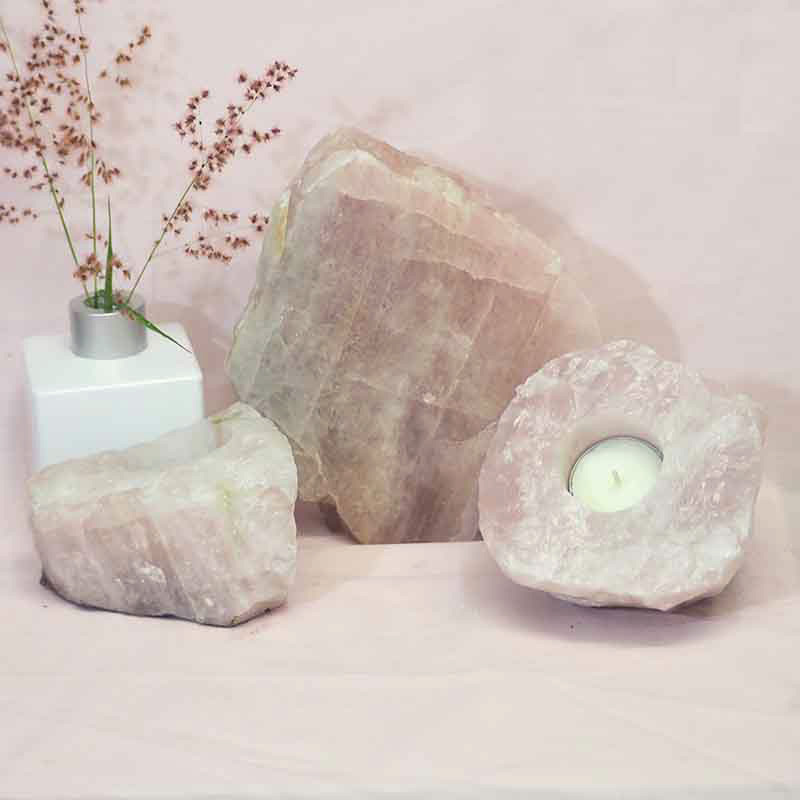 1.7kg Rose Quartz Slab with Rose Quartz Tea Light Candle Holder Set J507 5 Rose Quartz Slab with Rose Quartz Tea Light Candle Holder Set J507-2