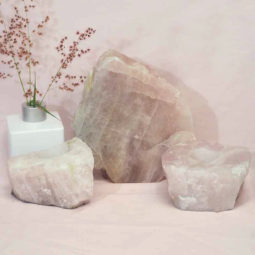 Rose Quartz Slab with Rose Quartz Tea Light Candle Holder Set J507