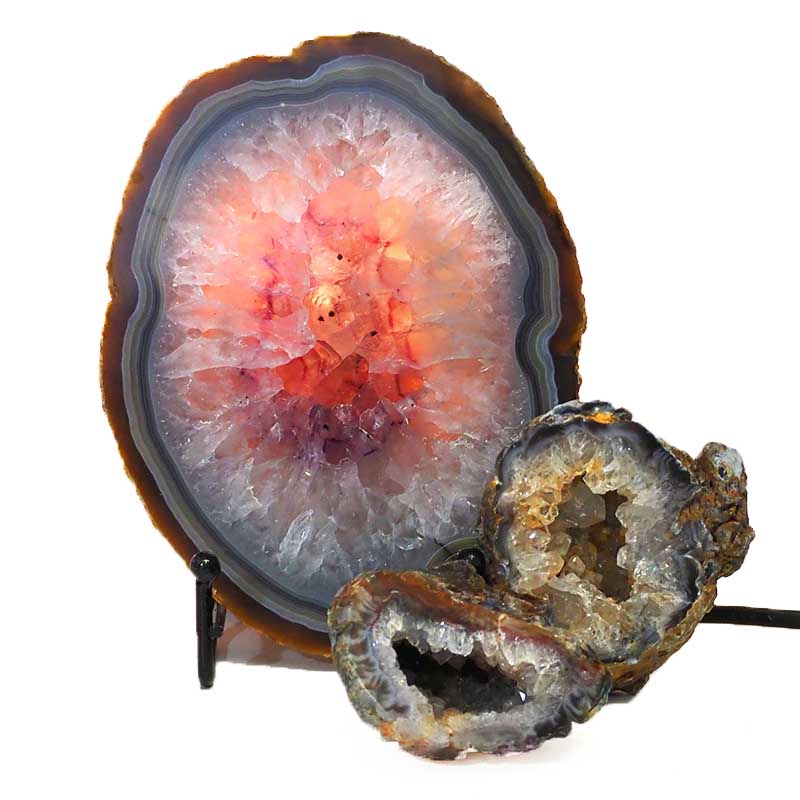 0.95kg Sliced Brazilian Agate Lamp and Mini Agate Crystal Geodes Set J199 4 Sliced Brazilian Agate Lamp and Mini Aagte Crystal Geodes Set J199-1