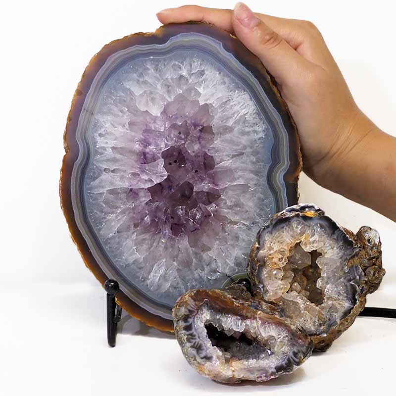 0.95kg Sliced Brazilian Agate Lamp and Mini Agate Crystal Geodes Set J199 5 Sliced Brazilian Agate Lamp and Mini Aagte Crystal Geodes Set J199-2