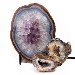 Sliced Brazilian Agate Lamp and Mini Aagte Crystal Geodes Set J199