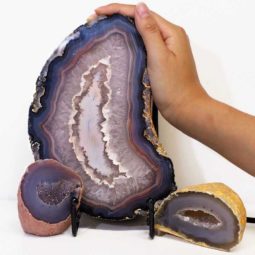 1.04kg Sliced Brazilian Agate Lamp and Mini Agate Crystal Geodes Set J200 8 Sliced Brazilian Agate Lamp and Mini Aagte Crystal Geodes Set J200-2
