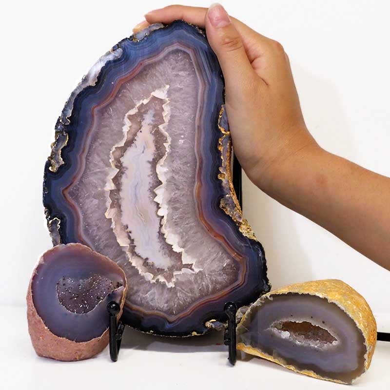 1.04kg Sliced Brazilian Agate Lamp and Mini Agate Crystal Geodes Set J200 5 Sliced Brazilian Agate Lamp and Mini Aagte Crystal Geodes Set J200-2