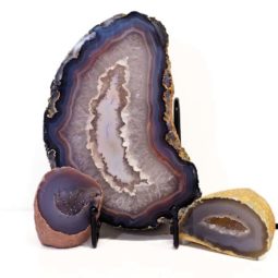 Sliced Brazilian Agate Lamp and Mini Aagte Crystal Geodes Set J200
