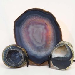 Sliced Brazilian Agate Lamp and Mini Aagte Crystal Geodes Set J201-1